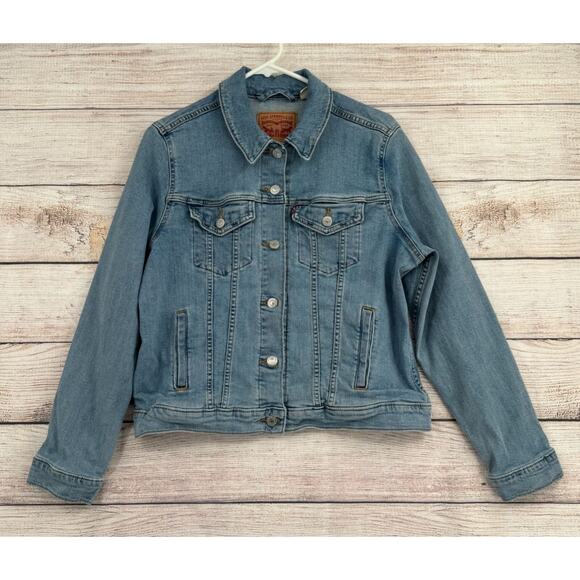 Levi's Denim Trucker Jean Jacket Juniors Size XL Blue‎ Light Wash Denim - Picture 1 of 12